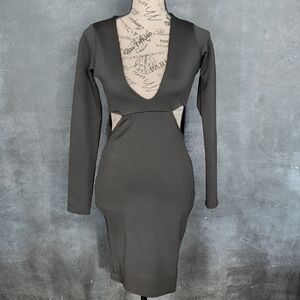 Black Plunge Neck Cutout Bodycon Dress